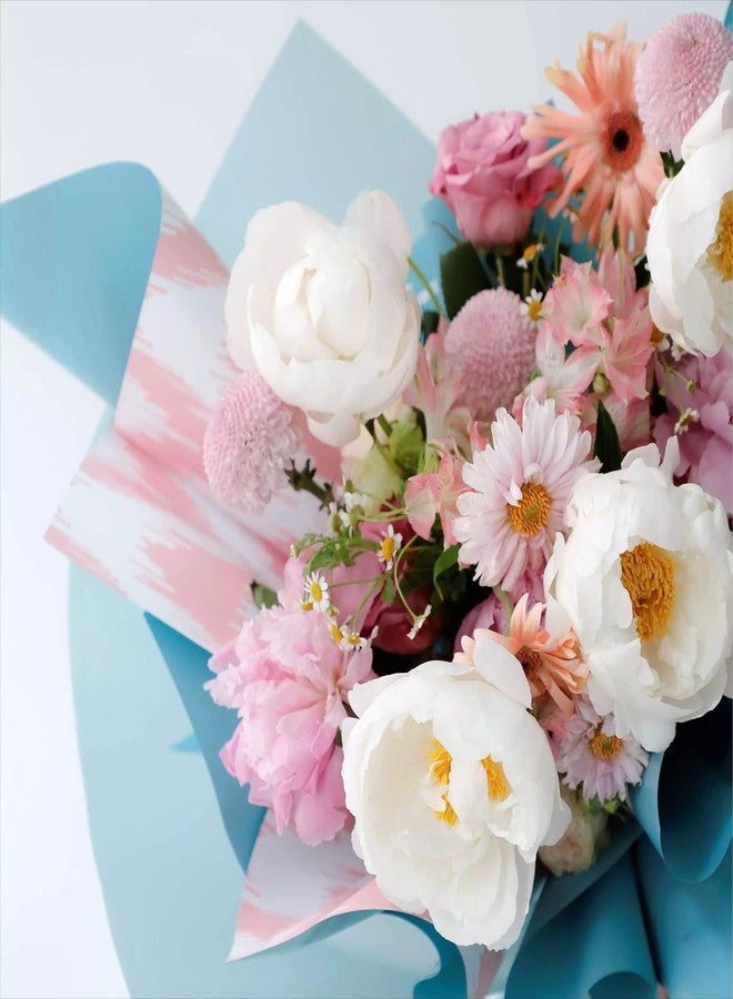 اويسيس أواسيس - 20 ورقة تغليف باقات زهور فاخرة مقاومة للماء على الطراز الكوري (58 سم × 58 سم، 60 ميكرون) | تصميم شيفرون، ورق تغليف هدايا للزهور وورق تغليف هدايا يمكنك صنعه بنفسك لعيد الحب - أزرق - Image 4